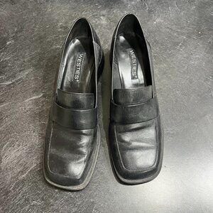 Westies Wm 9 Black Square Toe Chunky Stack Heel Y2K Loafer